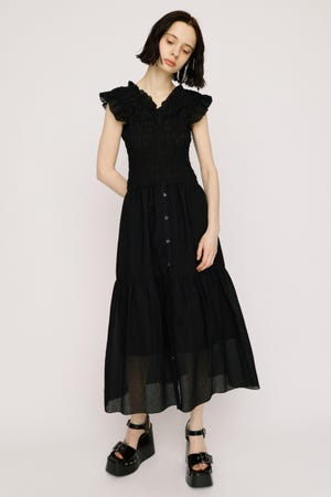SHIRRING V／N ロングワンピース