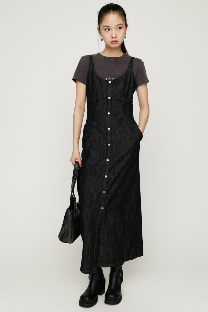 DENIM I LINE CAMI ロングワンピース BLK 1