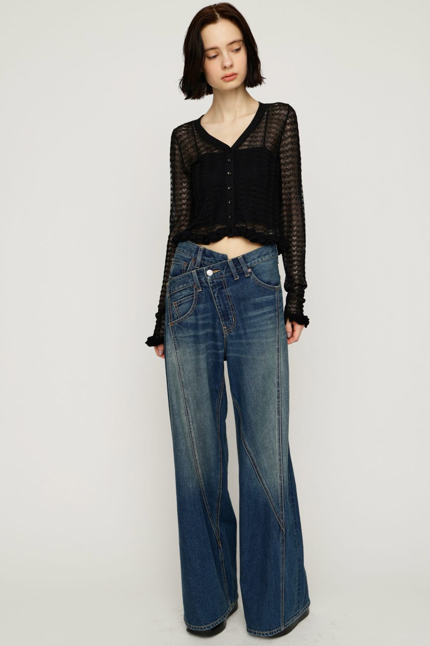【1BUY5％OFF】CROCHET FRILL HG カーディガン BLK FREE