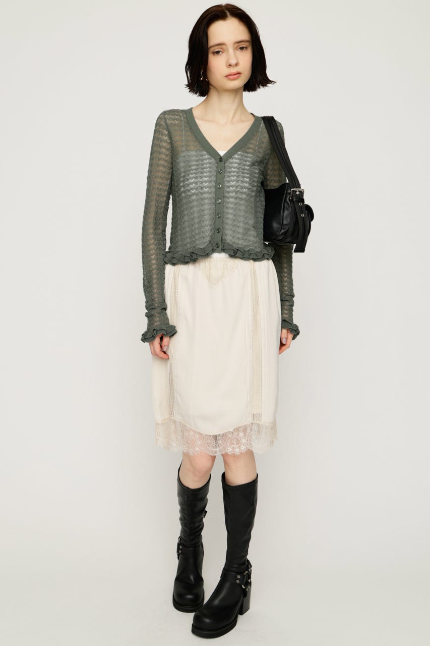 【1BUY5％OFF】CROCHET FRILL HG カーディガン KHA FREE
