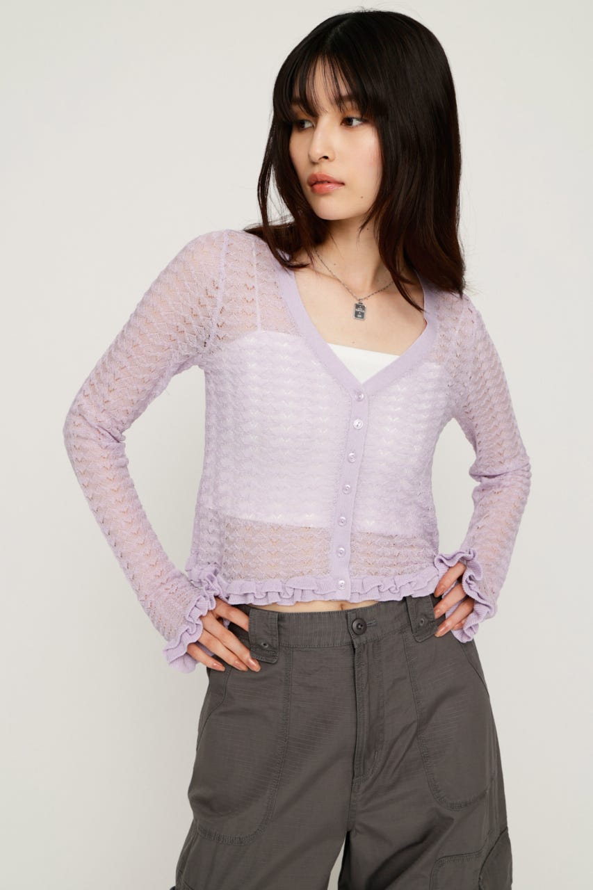 ⚠️りこ⚠️SLY CROCHET MG カーディガン SLY（スライ）の「CROCHET MG C/D クロシェ ミドルゲージ カーディガン