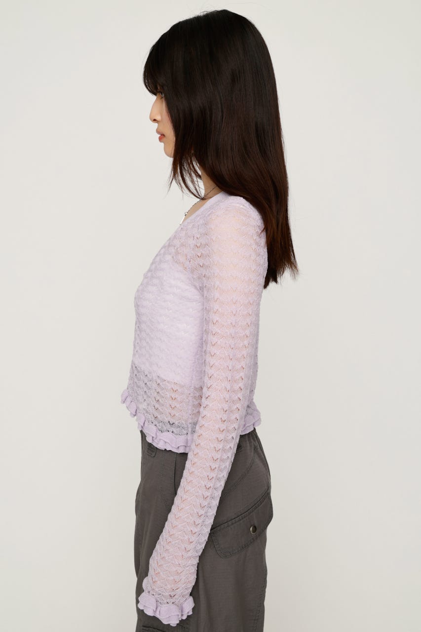 【1BUY5％OFF】CROCHET FRILL HG カーディガン L/PUR FREE