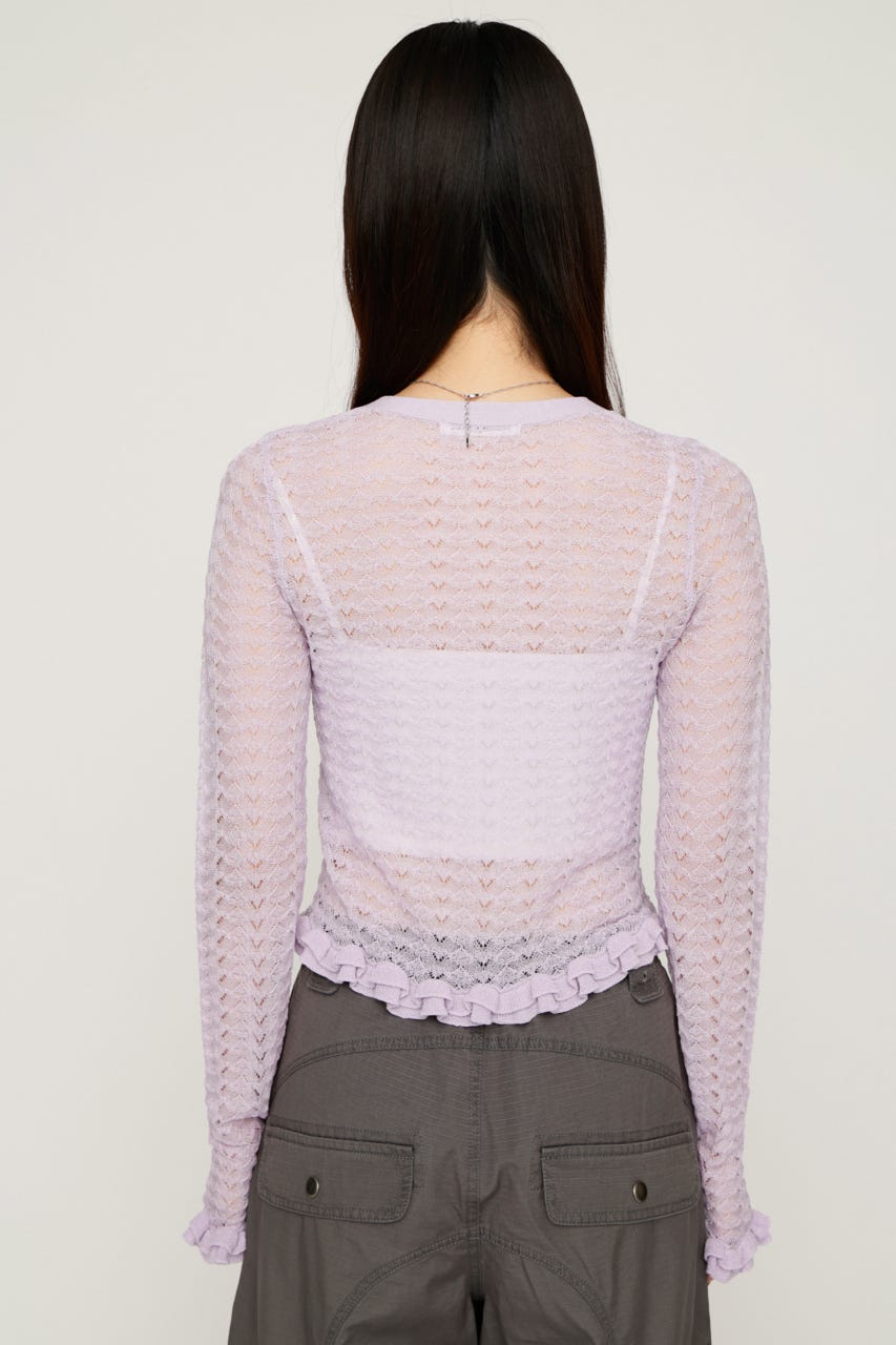【1BUY5％OFF】CROCHET FRILL HG カーディガン L/PUR FREE