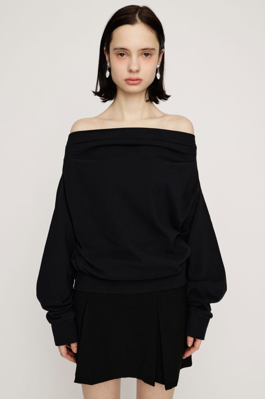 TUCKED OFFSHOULDER トップス BLK FREE
