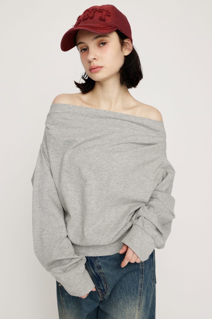 TUCKED OFFSHOULDER トップス T.GRY FREE