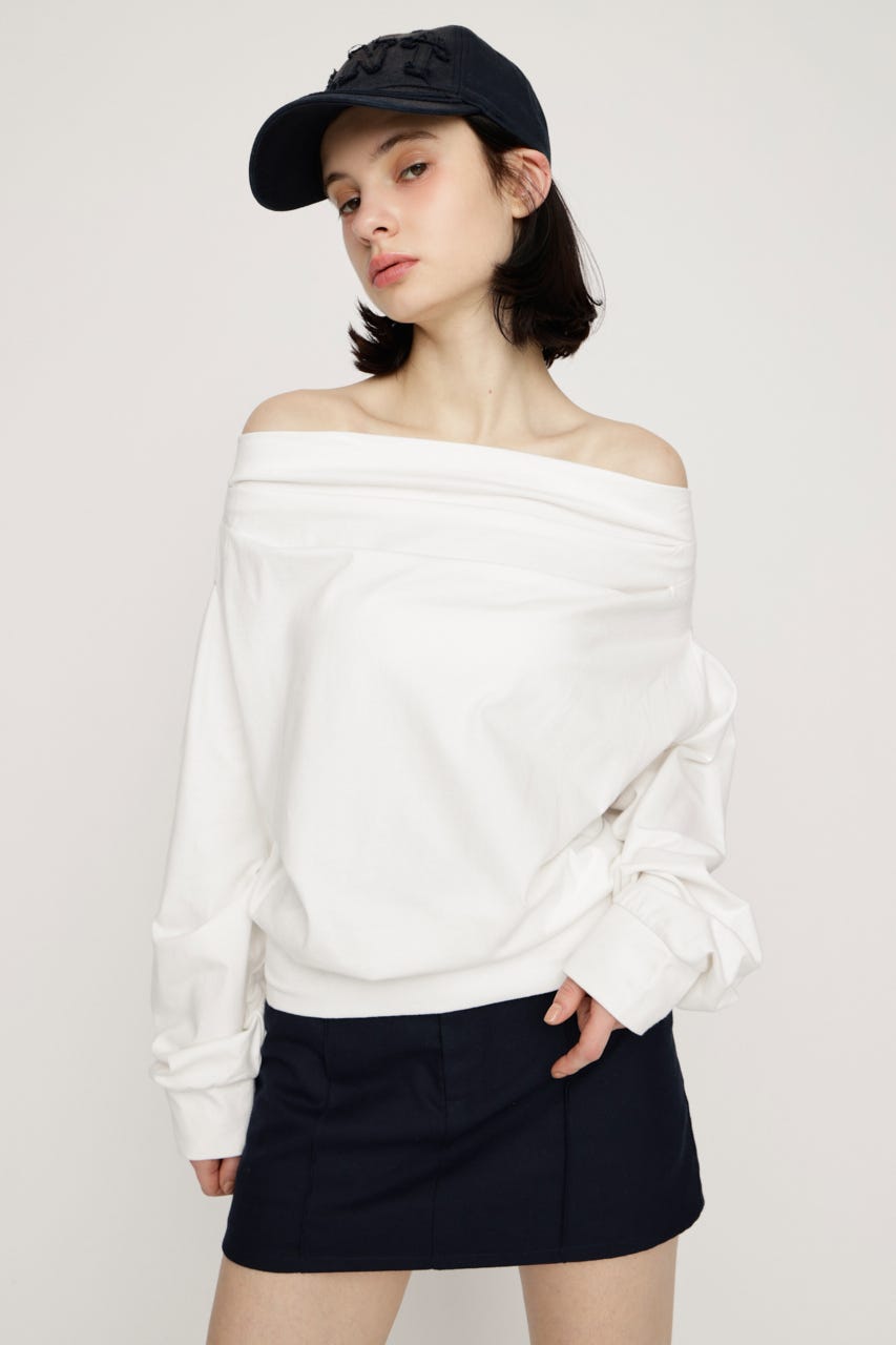 TUCKED OFFSHOULDER トップス WHT FREE