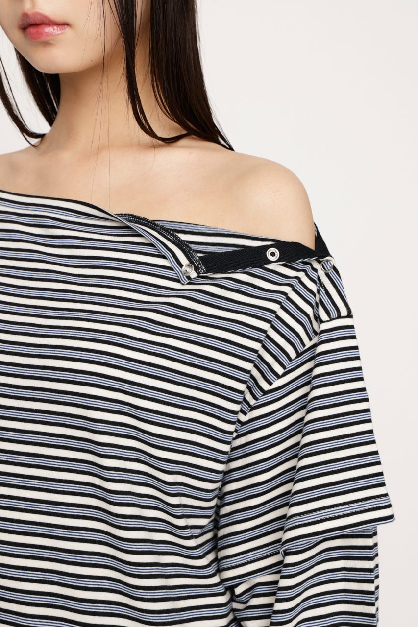 ASYMMETRY BORDER L／S トップス M/BLK FREE