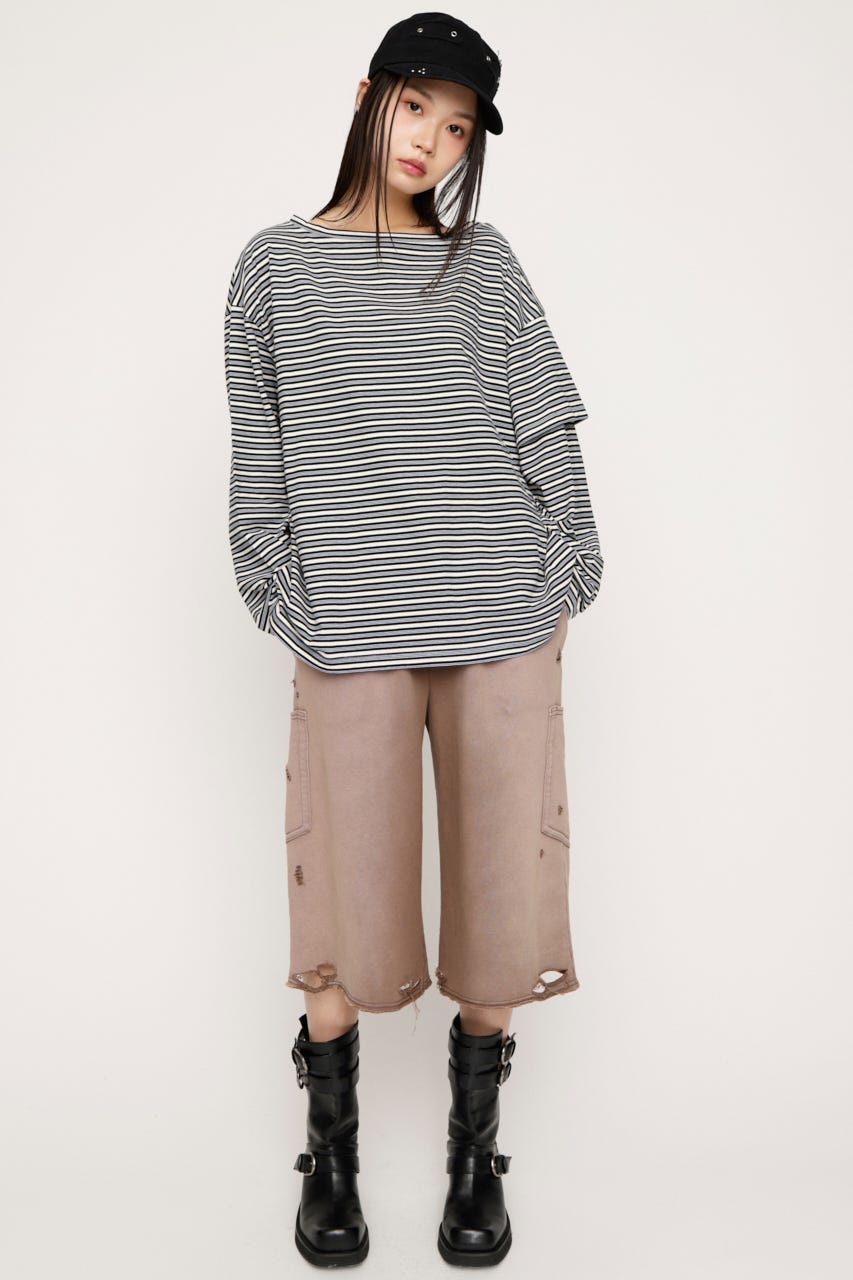 ASYMMETRY BORDER L／S トップス M/BLK FREE