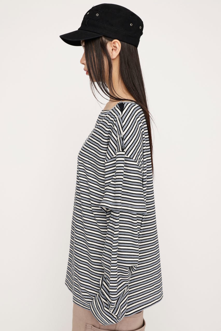 ASYMMETRY BORDER L／S トップス M/BLK FREE