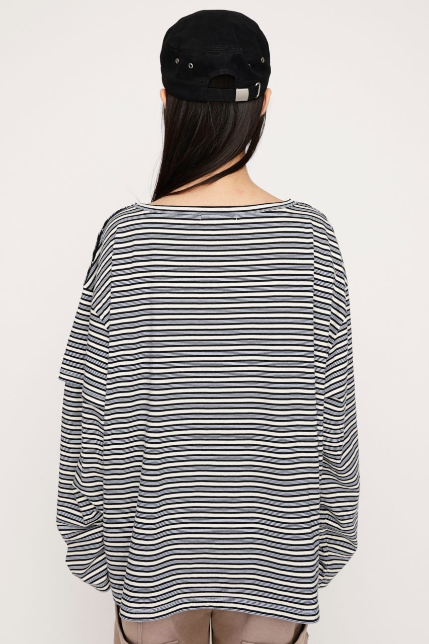 ASYMMETRY BORDER L／S トップス M/BLK FREE