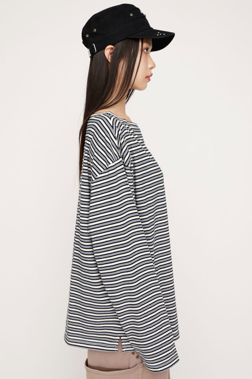 ASYMMETRY BORDER L／S トップス M/BLK FREE