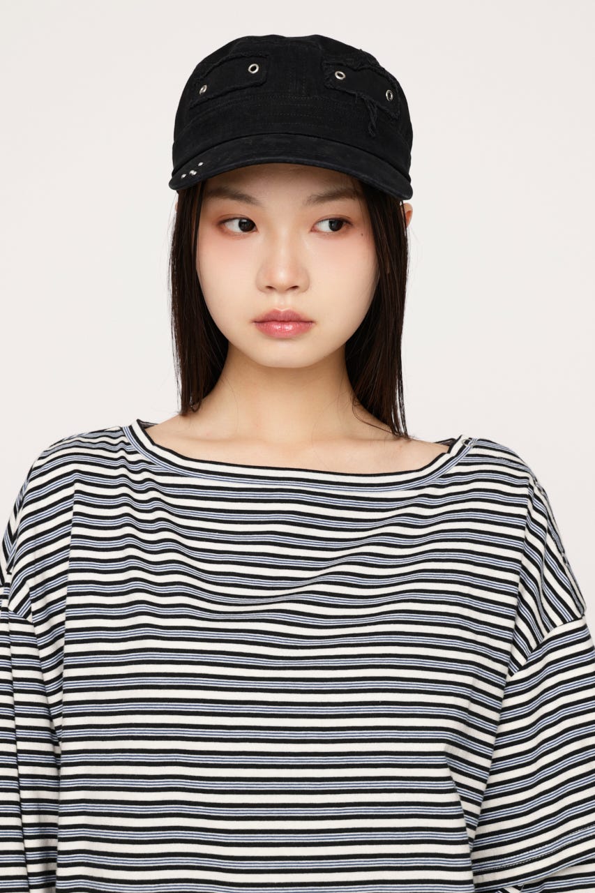 ASYMMETRY BORDER L／S トップス M/BLK FREE