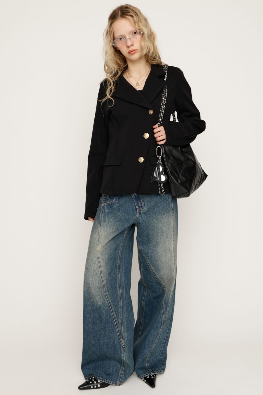 【1BUY5％OFF CAMPAIGN】KNITTING MANNISH TAILORED ジャケット BLK FREE