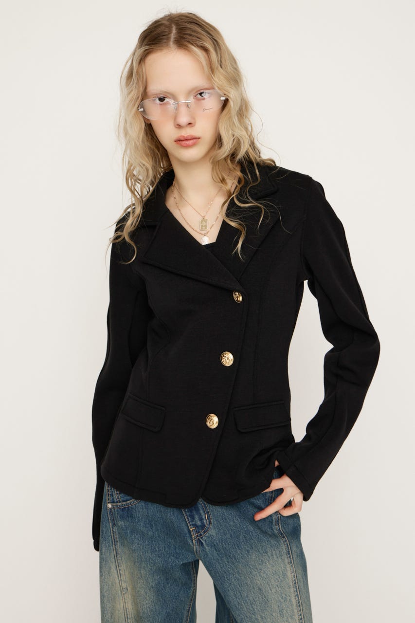 【1BUY5％OFF CAMPAIGN】KNITTING MANNISH TAILORED ジャケット BLK FREE