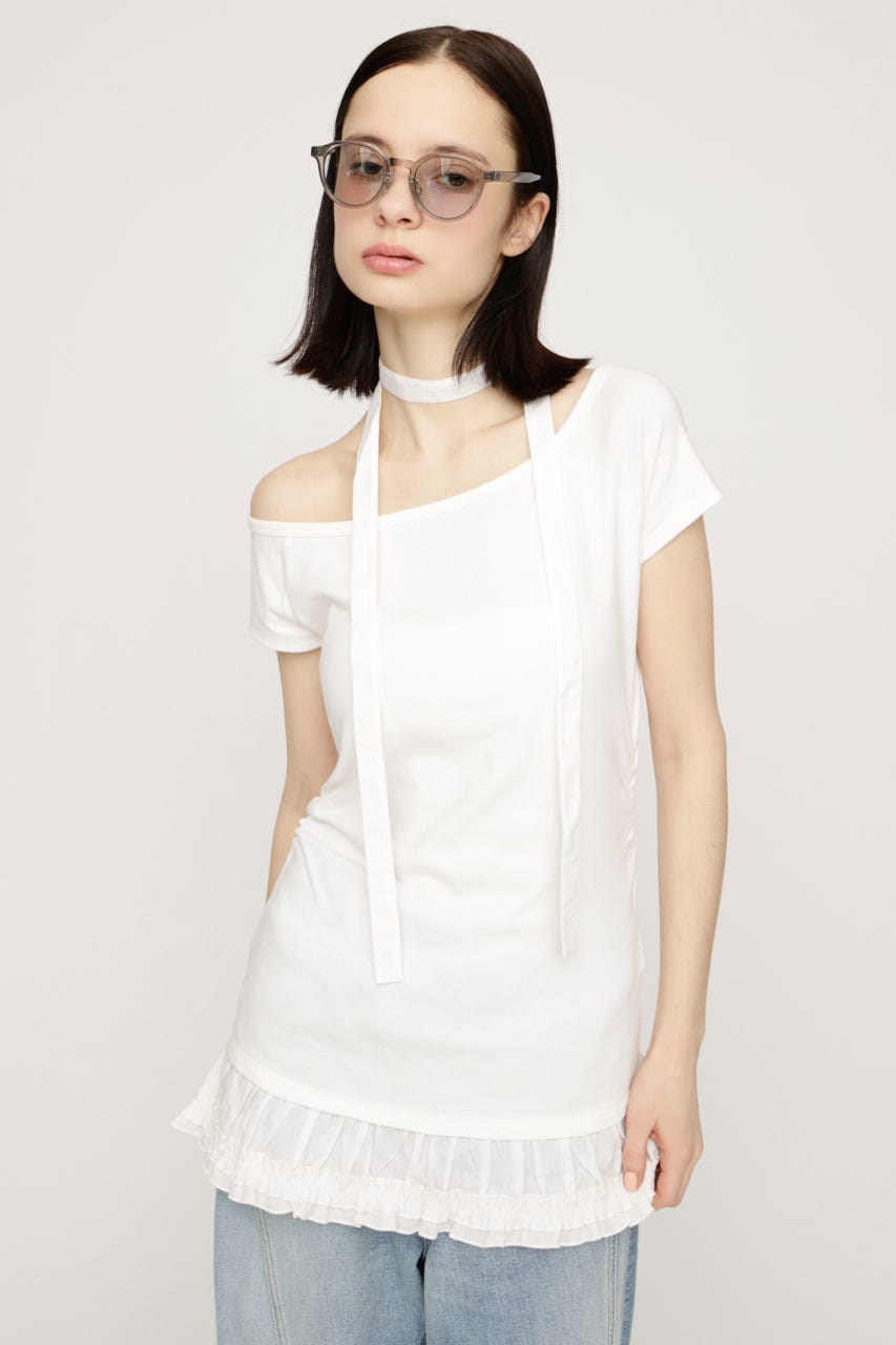 TIE FRILL GATHER トップス WHT FREE