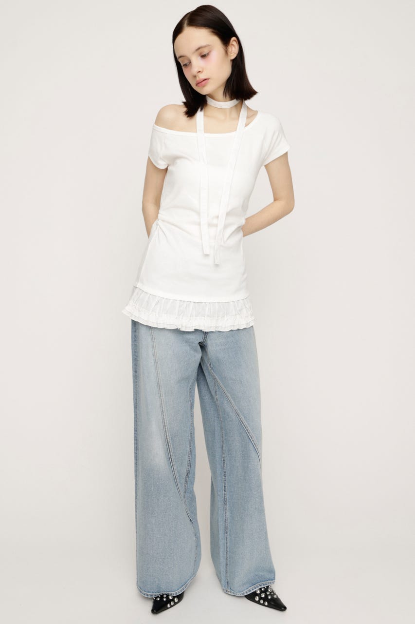 TIE FRILL GATHER トップス WHT FREE