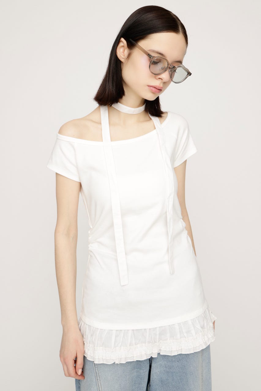 TIE FRILL GATHER トップス WHT FREE