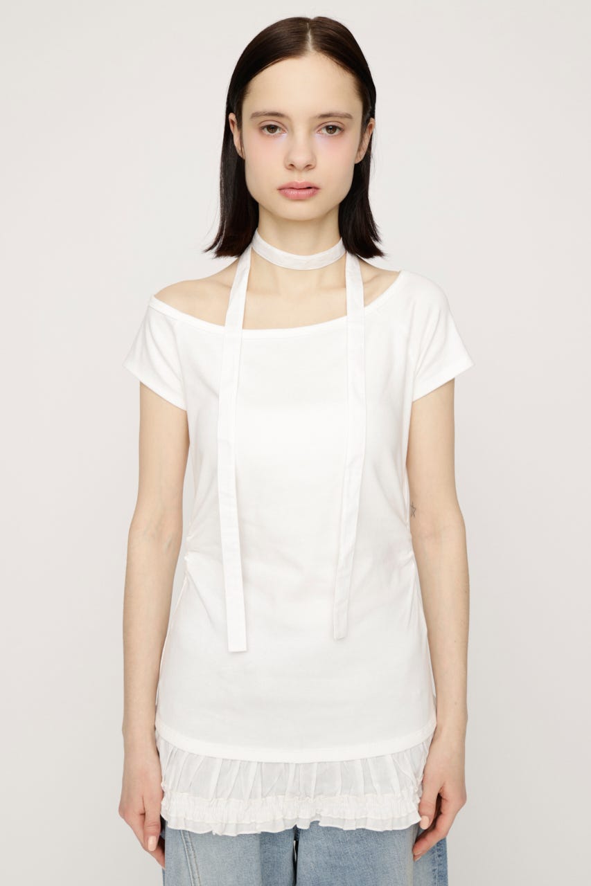 TIE FRILL GATHER トップス WHT FREE