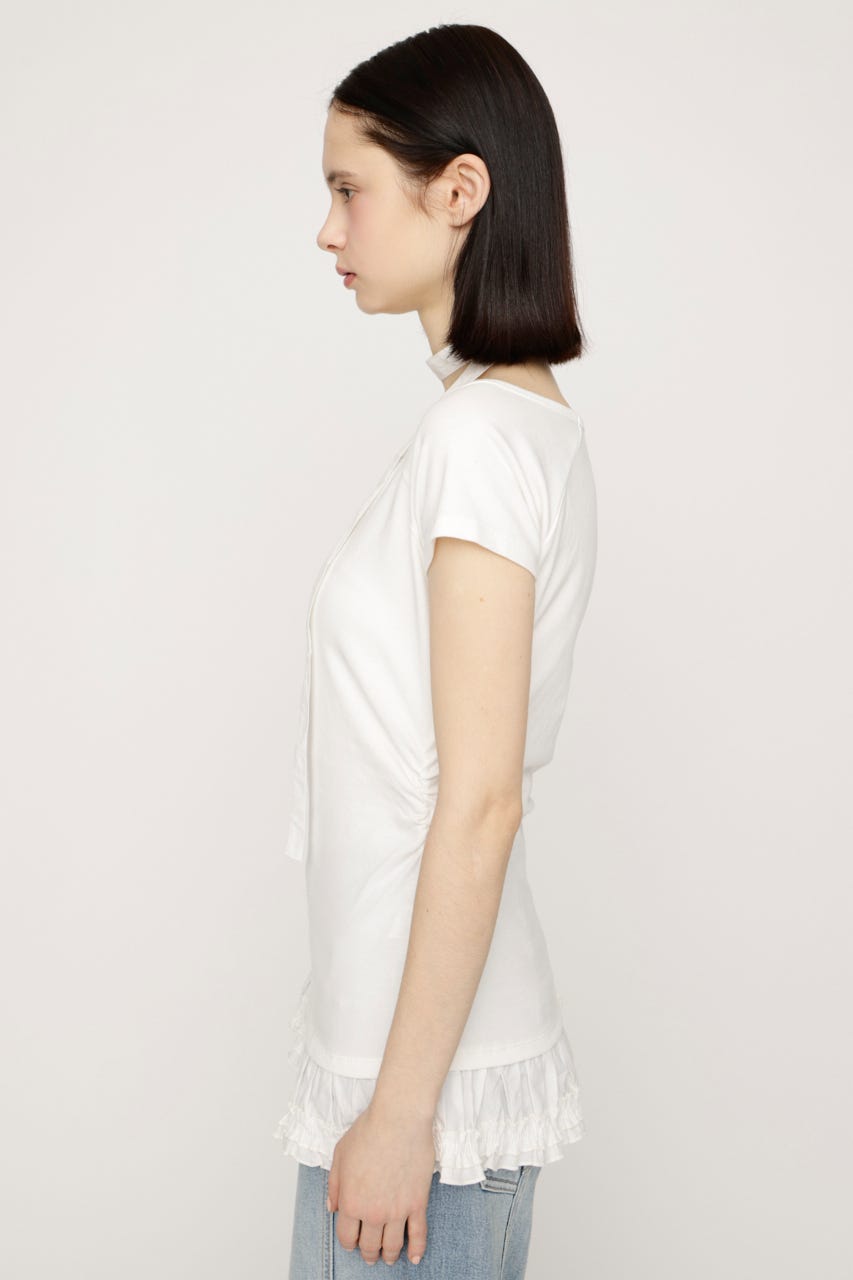 TIE FRILL GATHER トップス WHT FREE