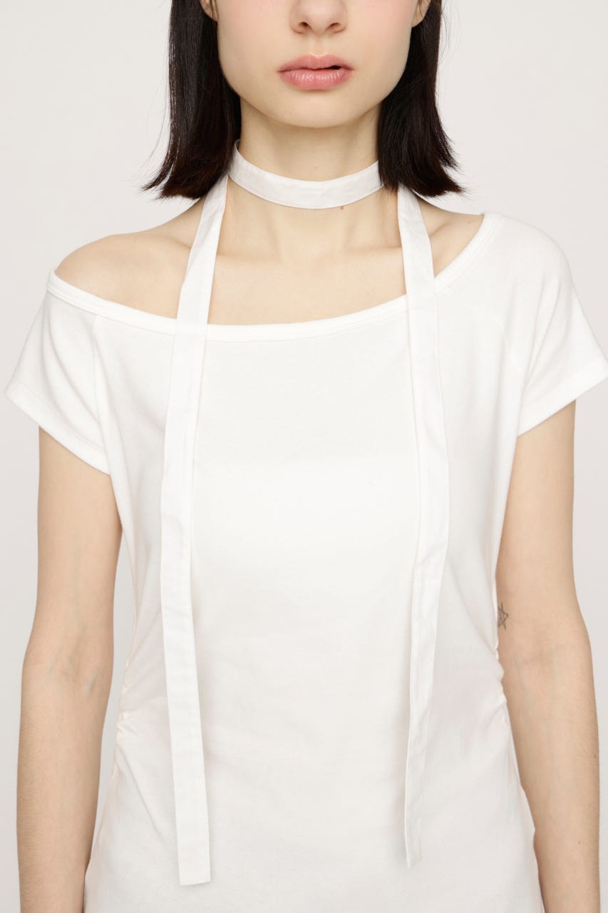 TIE FRILL GATHER トップス WHT FREE
