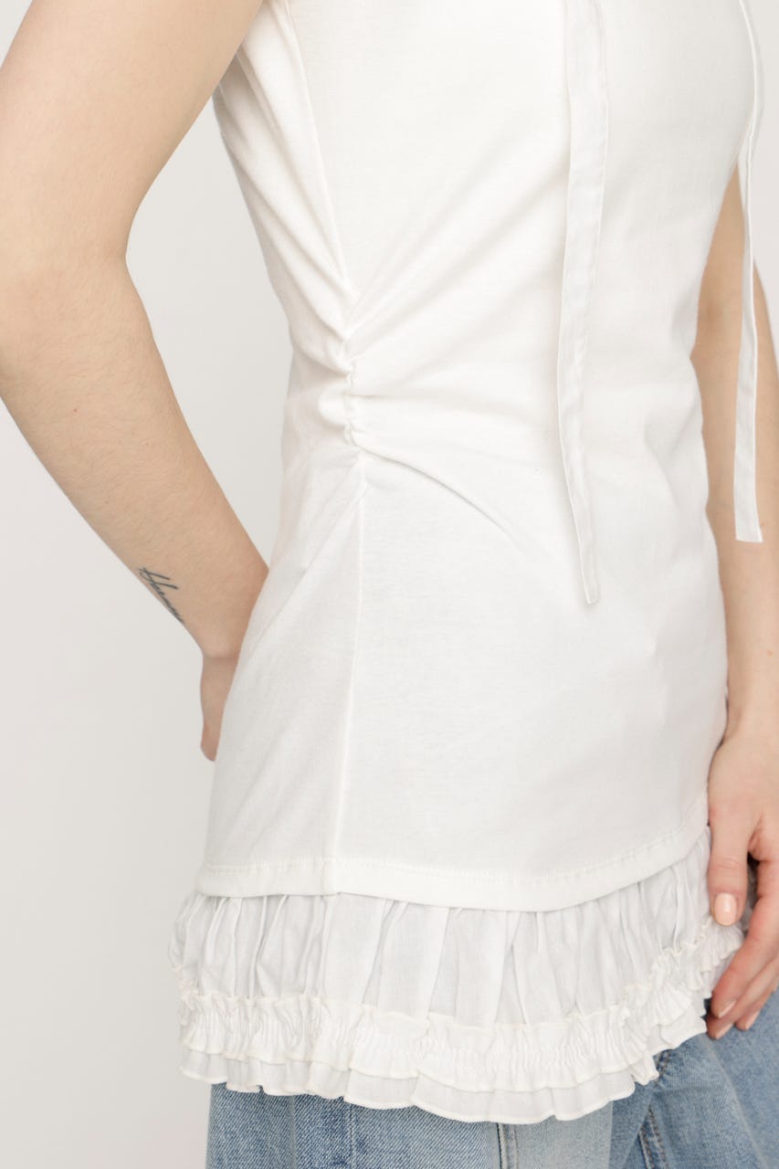 TIE FRILL GATHER トップス WHT FREE