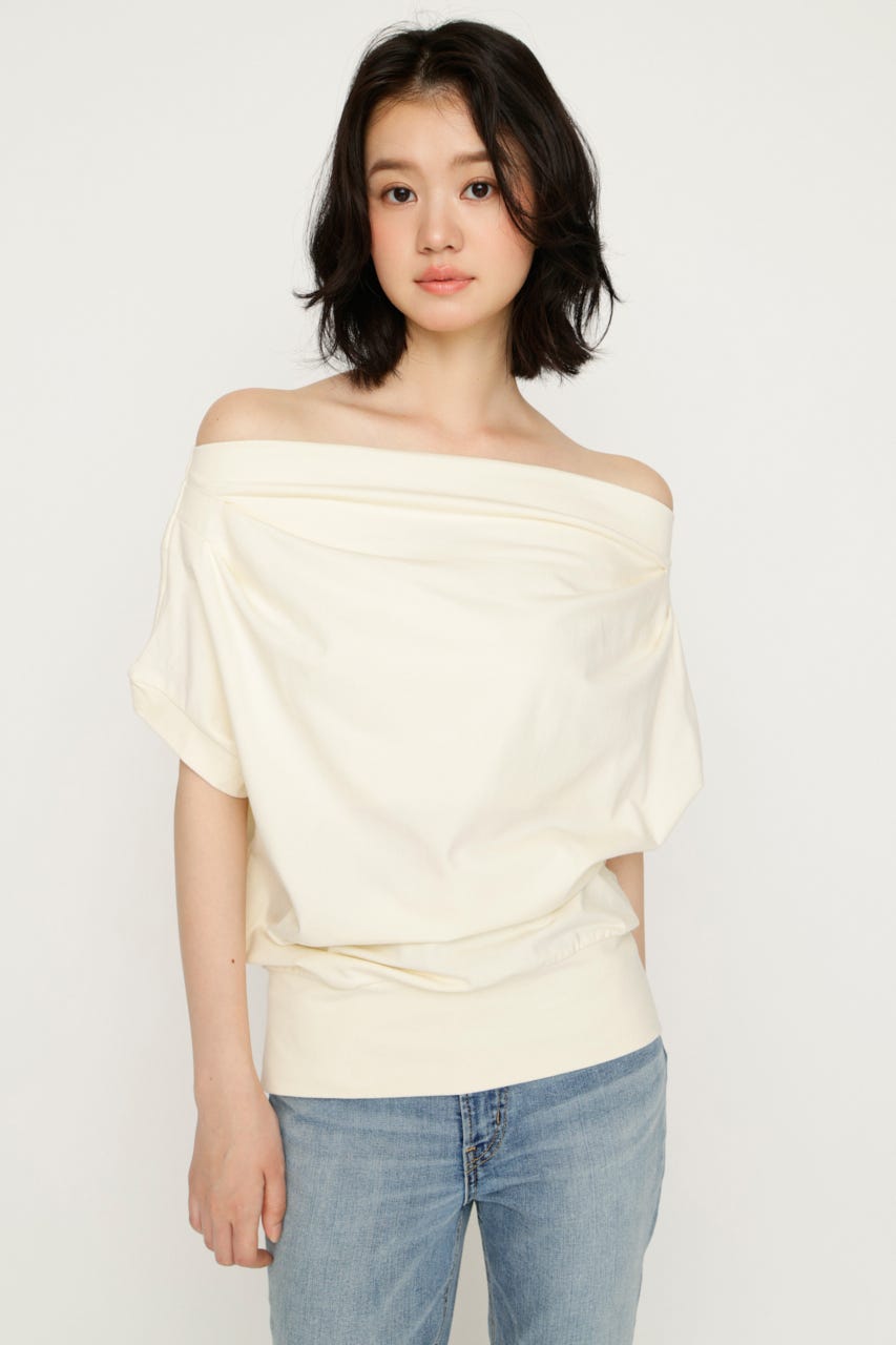 TUCKED OFFSHOULDER S／S トップス L/YEL FREE