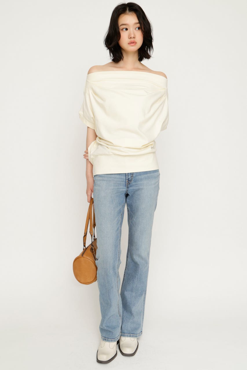TUCKED OFFSHOULDER S／S トップス L/YEL FREE