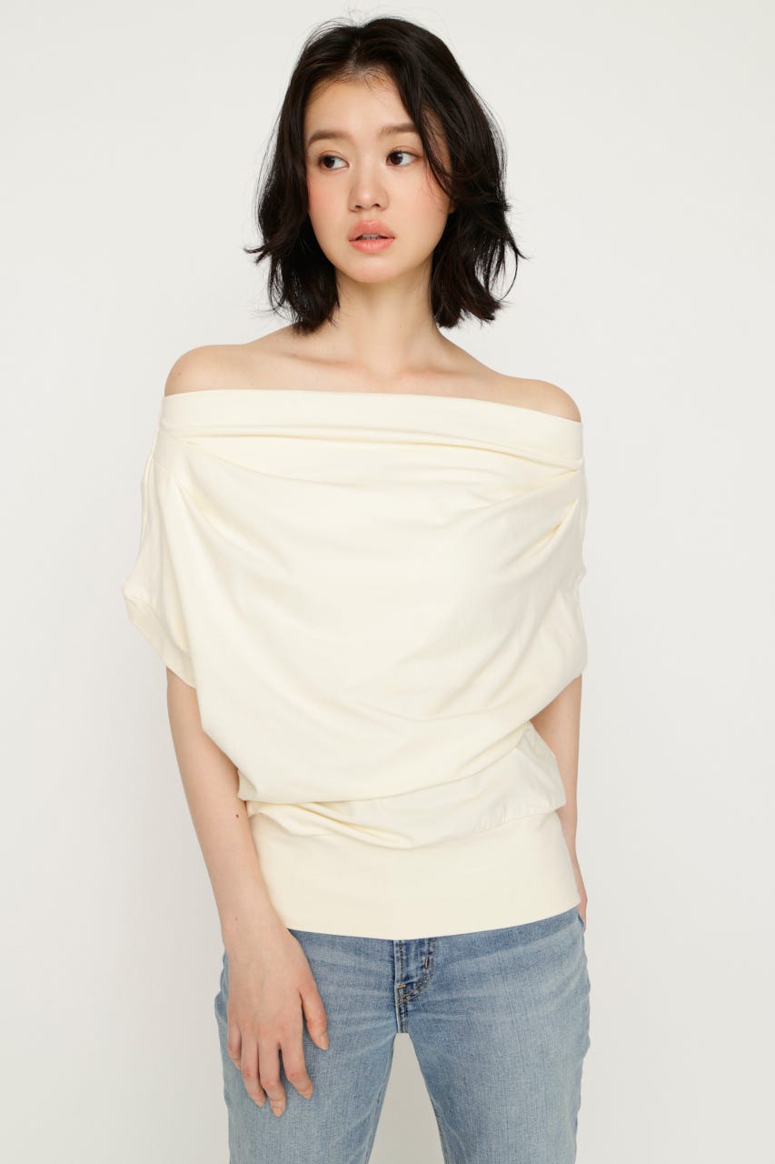 TUCKED OFFSHOULDER S／S トップス L/YEL FREE