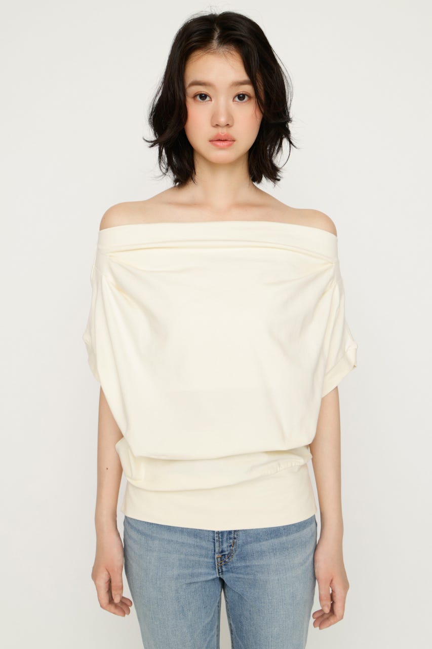 TUCKED OFFSHOULDER S／S トップス L/YEL FREE