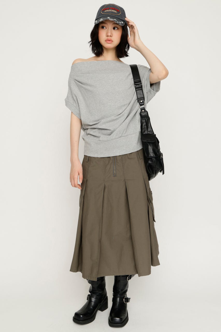 TUCKED OFFSHOULDER S／S トップス T.GRY FREE