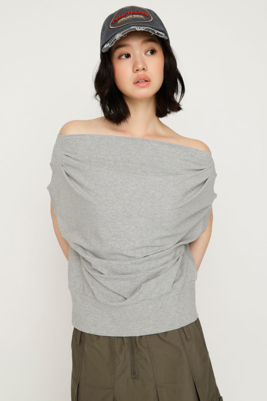 TUCKED OFFSHOULDER S／S トップス T.GRY FREE