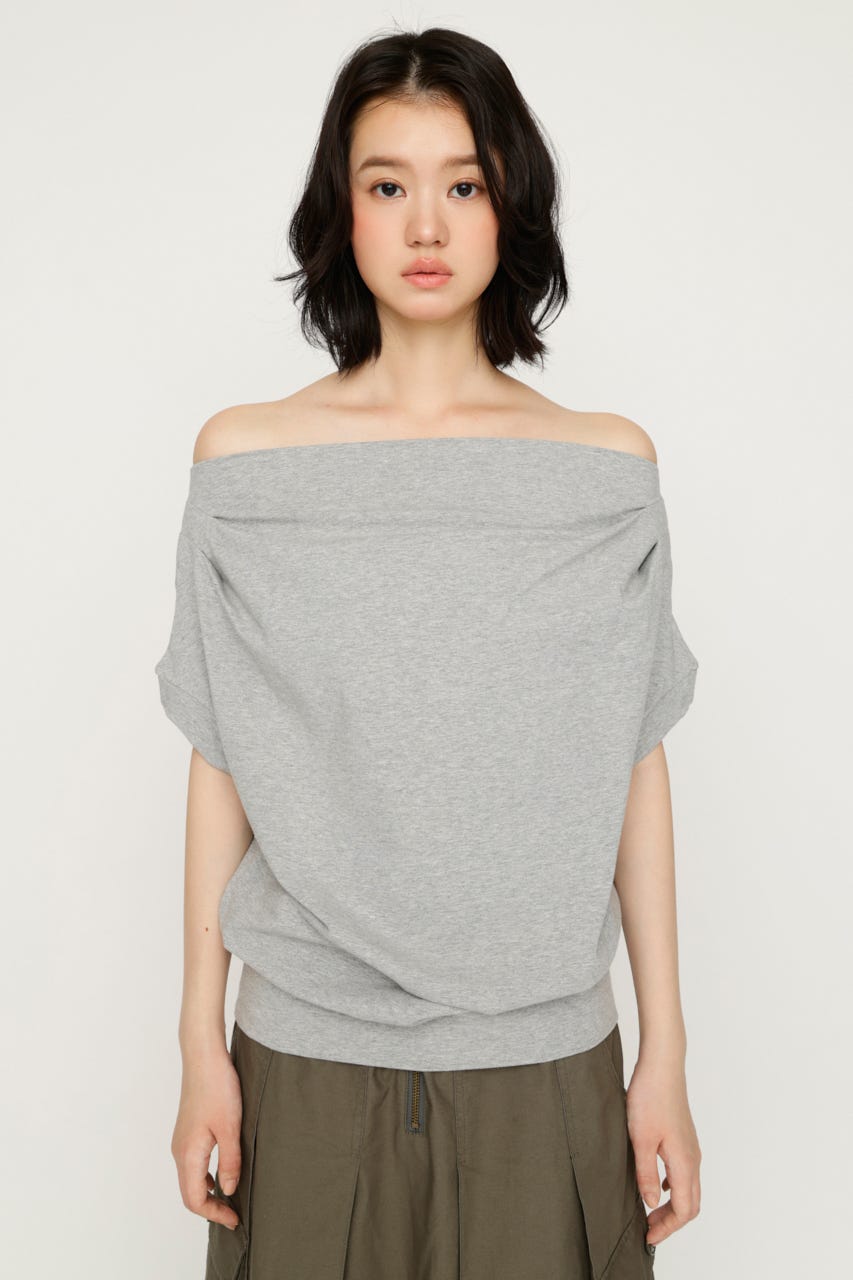 TUCKED OFFSHOULDER S／S トップス T.GRY FREE