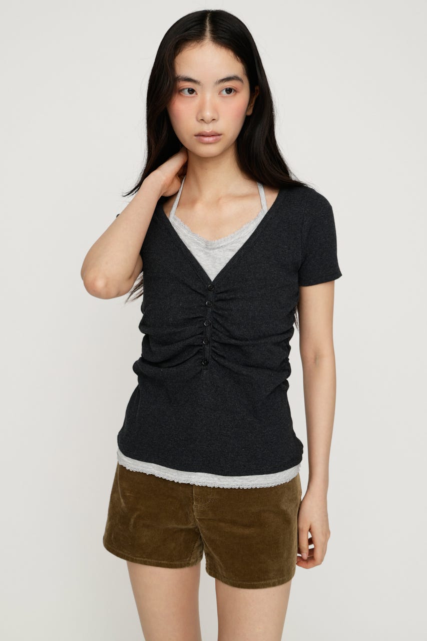 LAYERED LIKE CUT S／S トップス L/BLK FREE