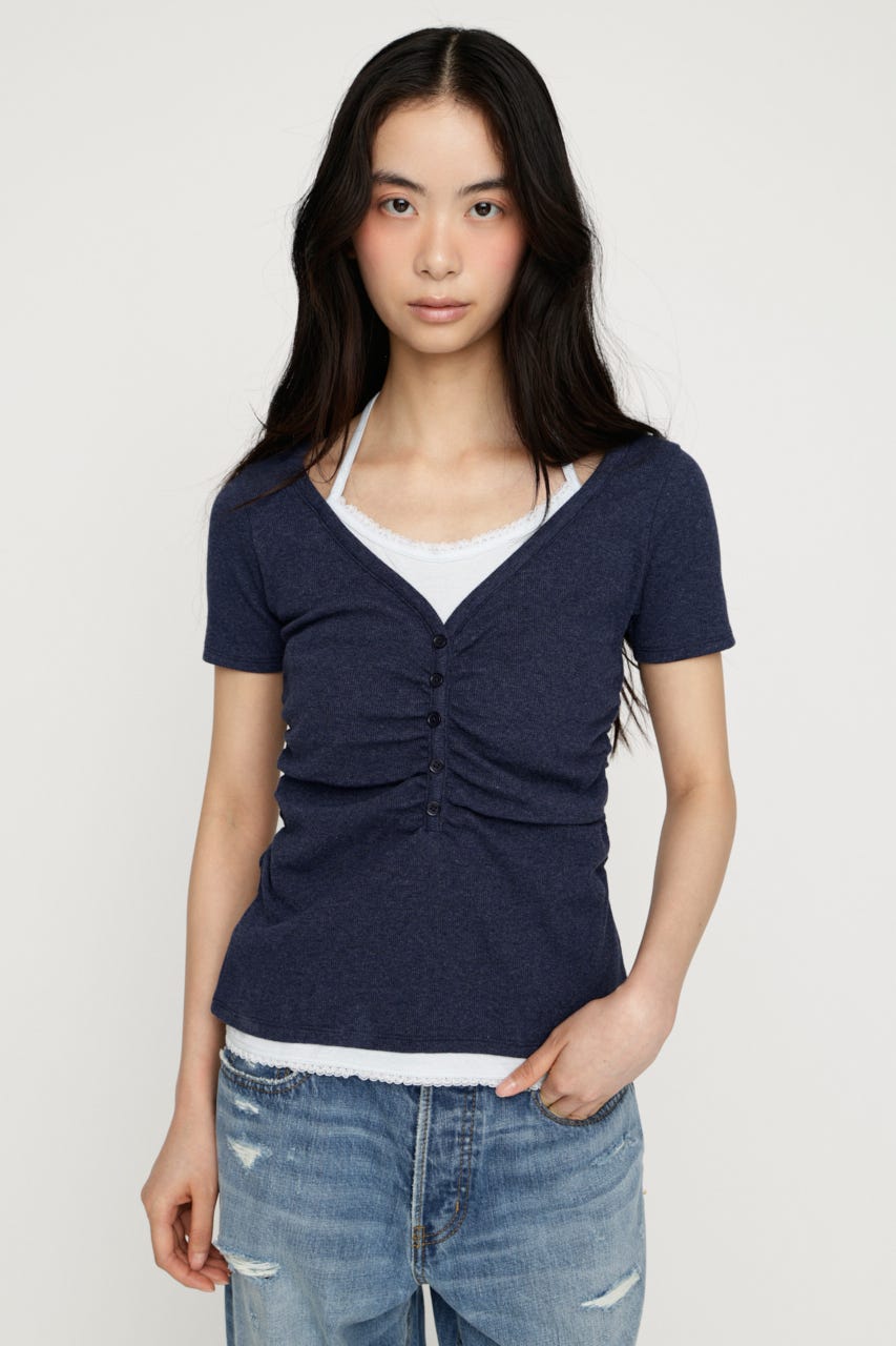 LAYERED LIKE CUT S／S トップス NVY FREE