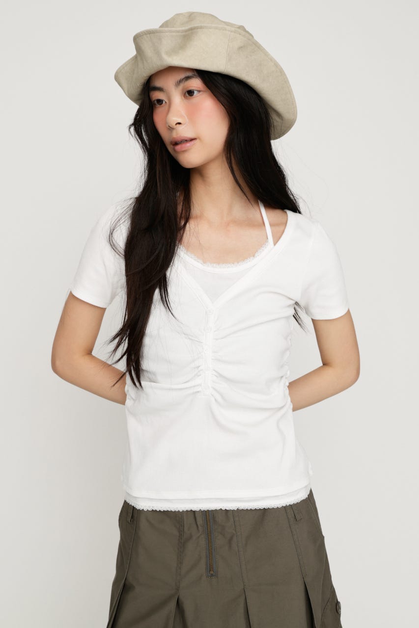 LAYERED LIKE CUT S／S トップス O/WHT FREE