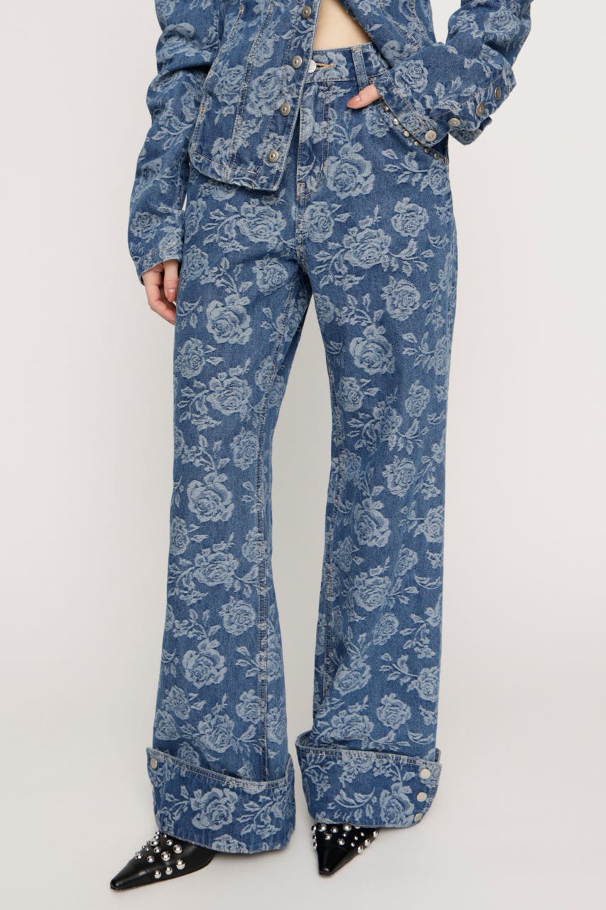 L／W STUDDED ROSE FLARE パンツ M/BLU 1