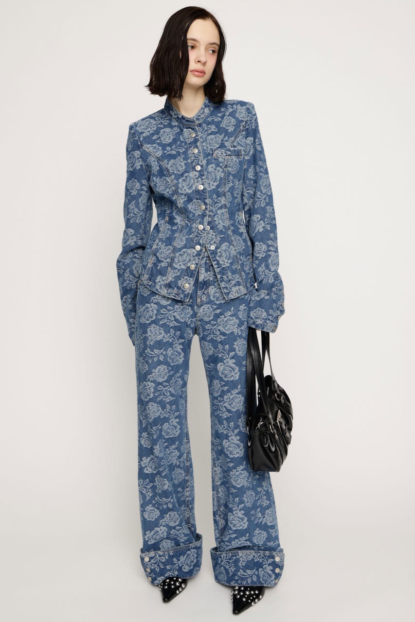 L／W STUDDED ROSE FLARE パンツ M/BLU 1