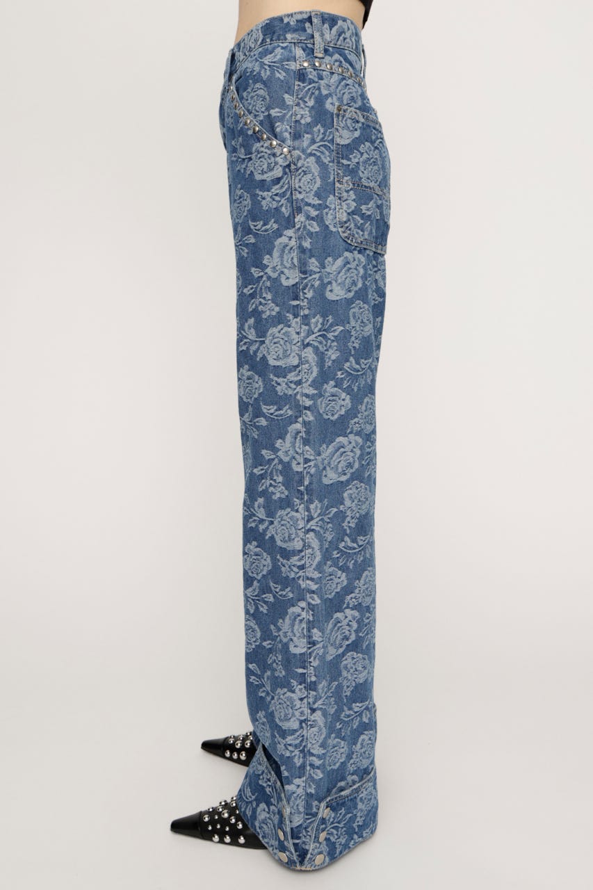 L／W STUDDED ROSE FLARE パンツ M/BLU 1