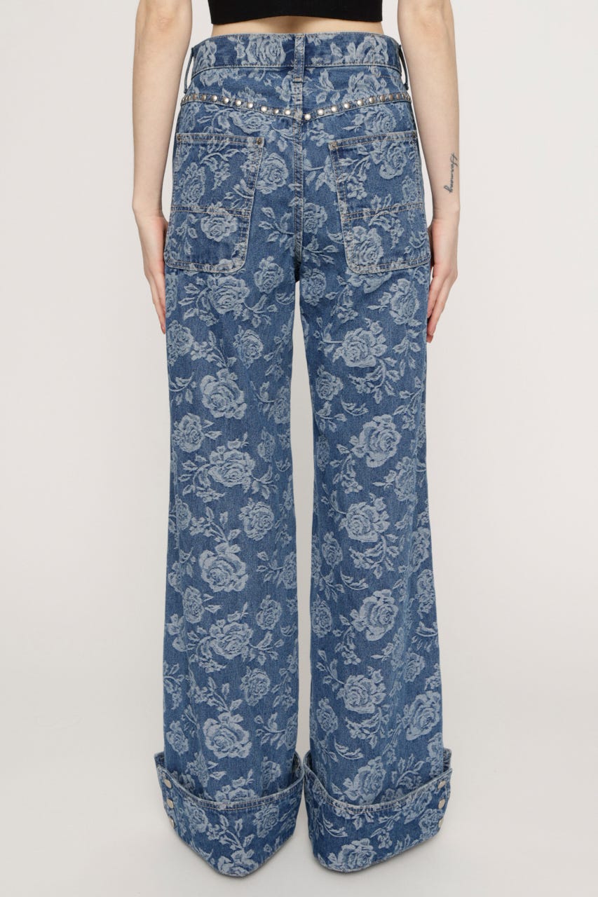 L／W STUDDED ROSE FLARE パンツ M/BLU 1