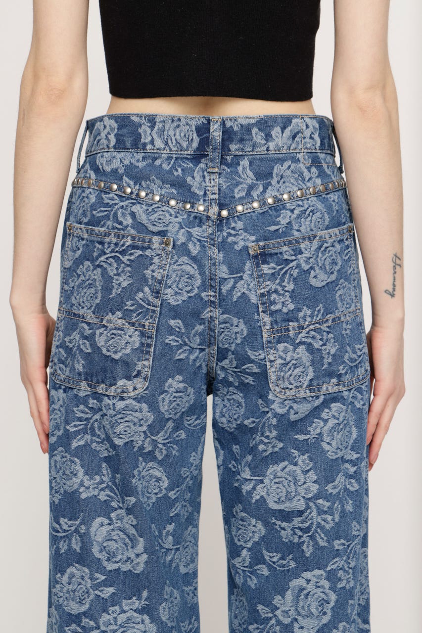 L／W STUDDED ROSE FLARE パンツ M/BLU 1