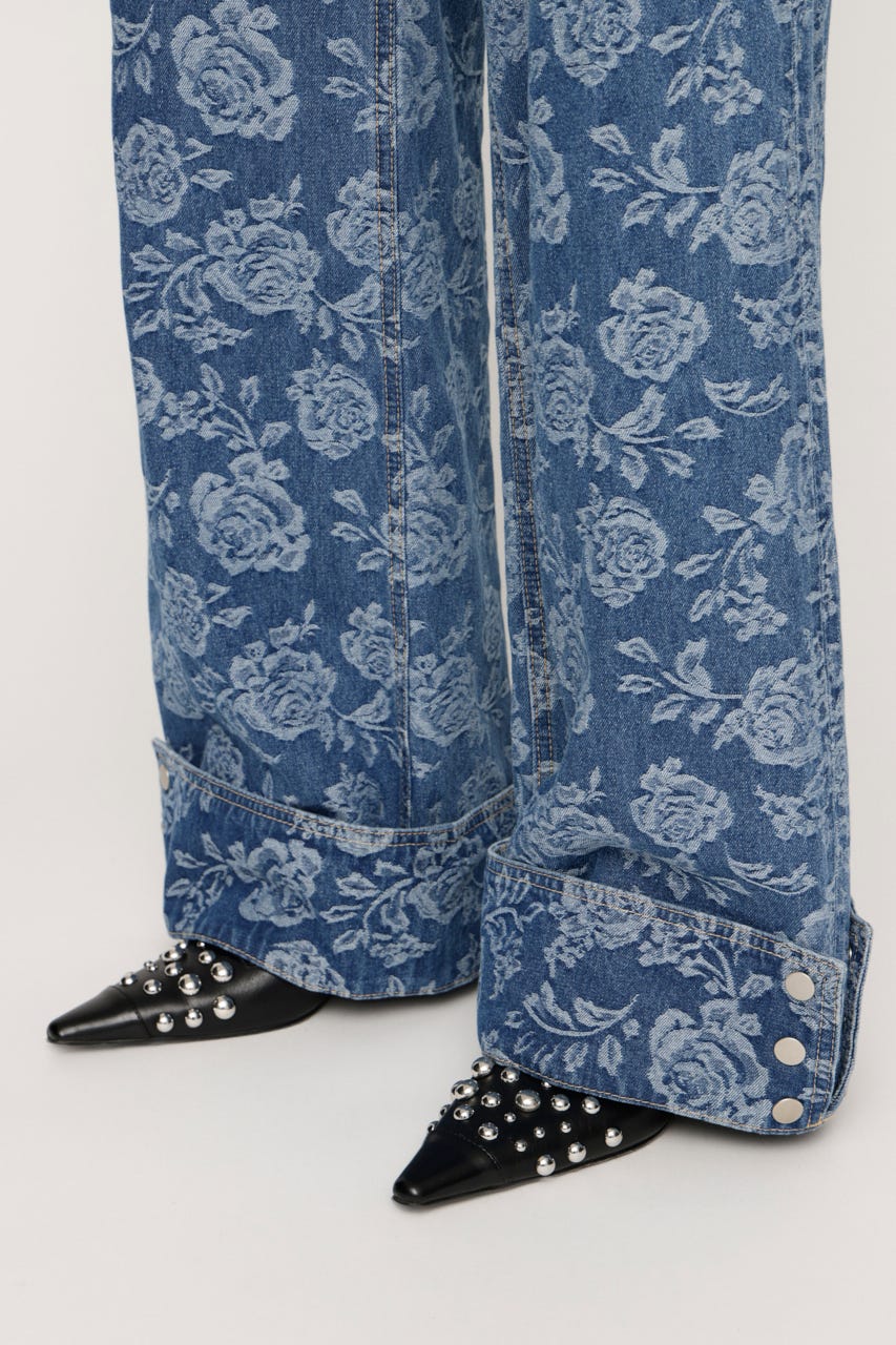 L／W STUDDED ROSE FLARE パンツ M/BLU 1