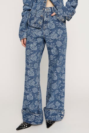 L／W STUDDED ROSE FLARE パンツ