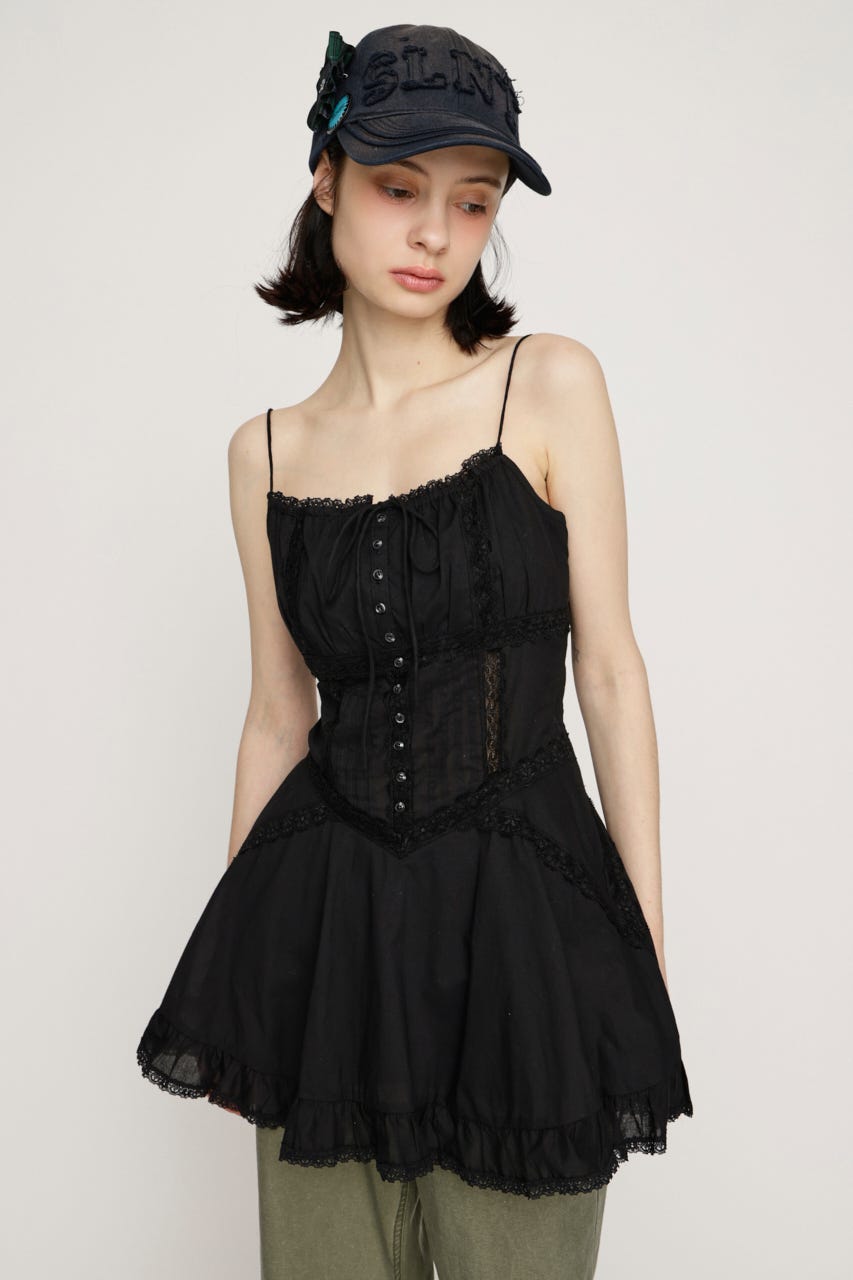 COTTON FRILL CAMI トップス BLK FREE
