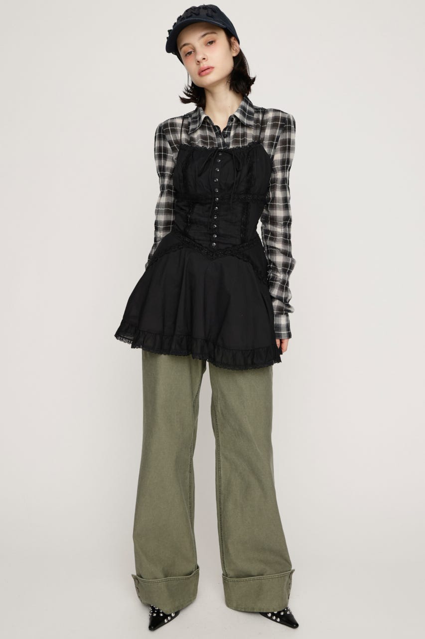 COTTON FRILL CAMI トップス BLK FREE