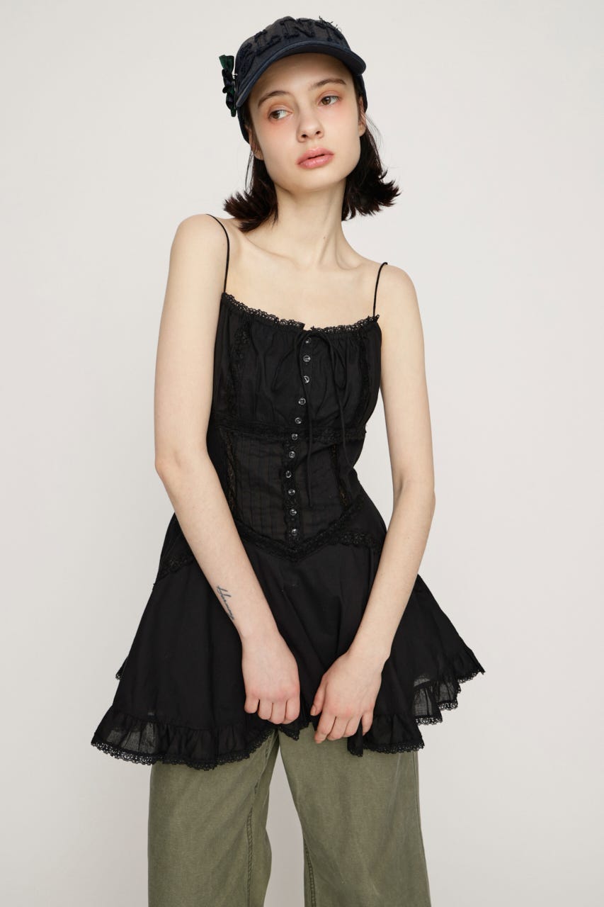 COTTON FRILL CAMI トップス BLK FREE