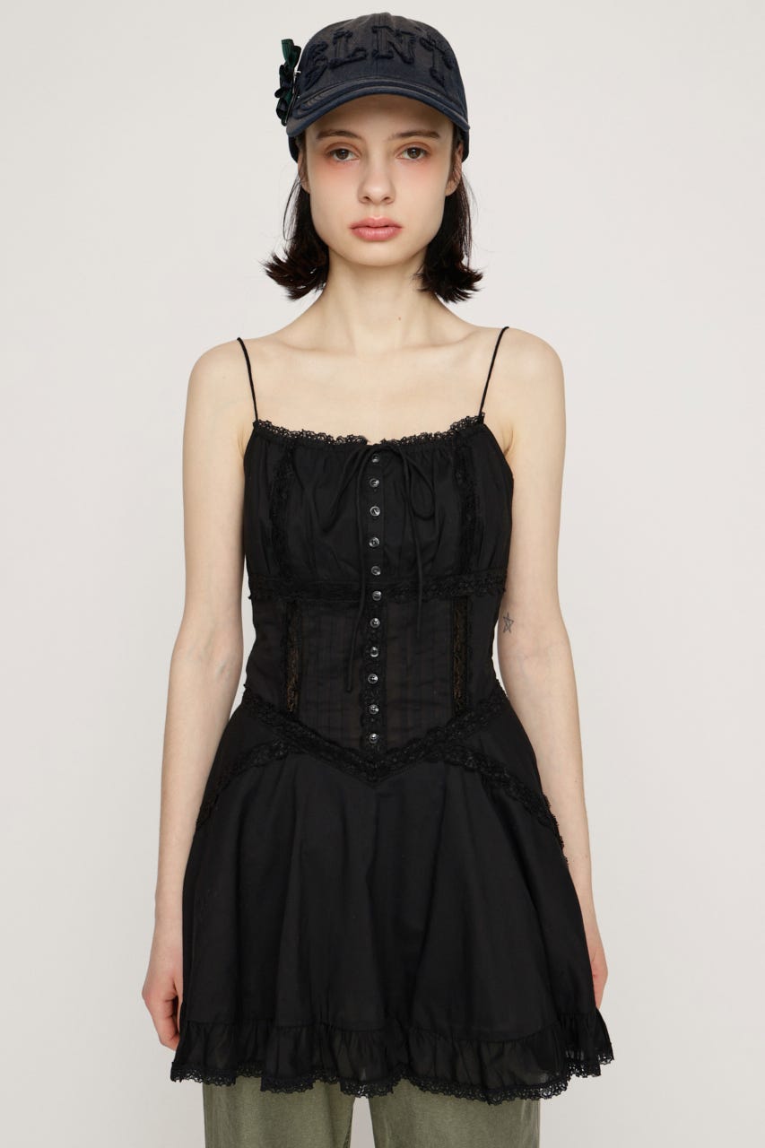 COTTON FRILL CAMI トップス BLK FREE