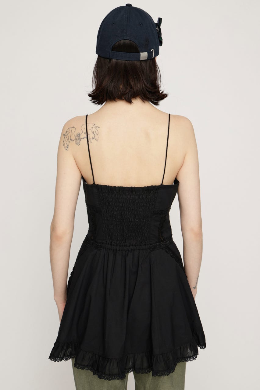 COTTON FRILL CAMI トップス BLK FREE