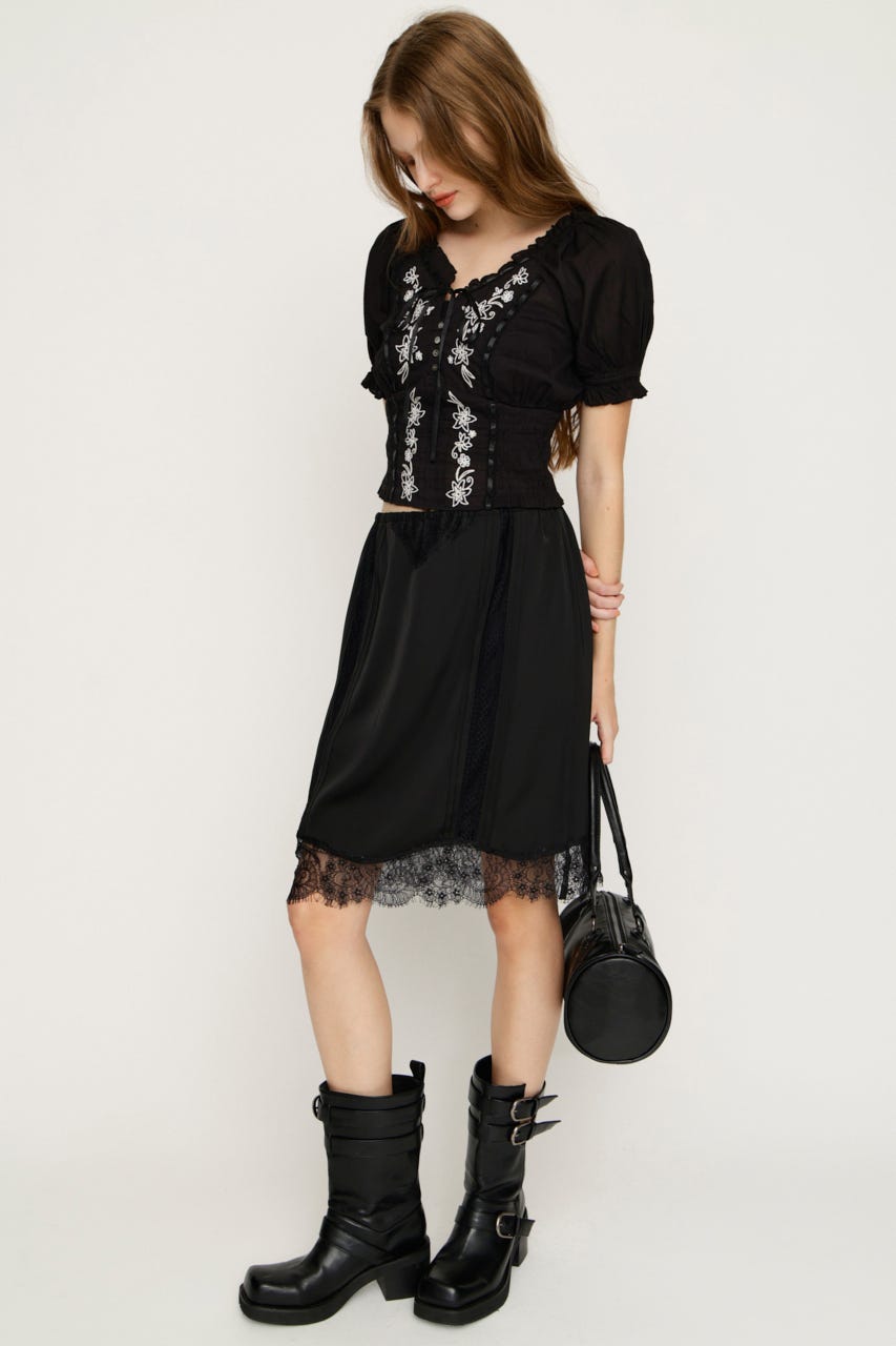 BLOOMING EMBROIDERY ブラウス BLK FREE