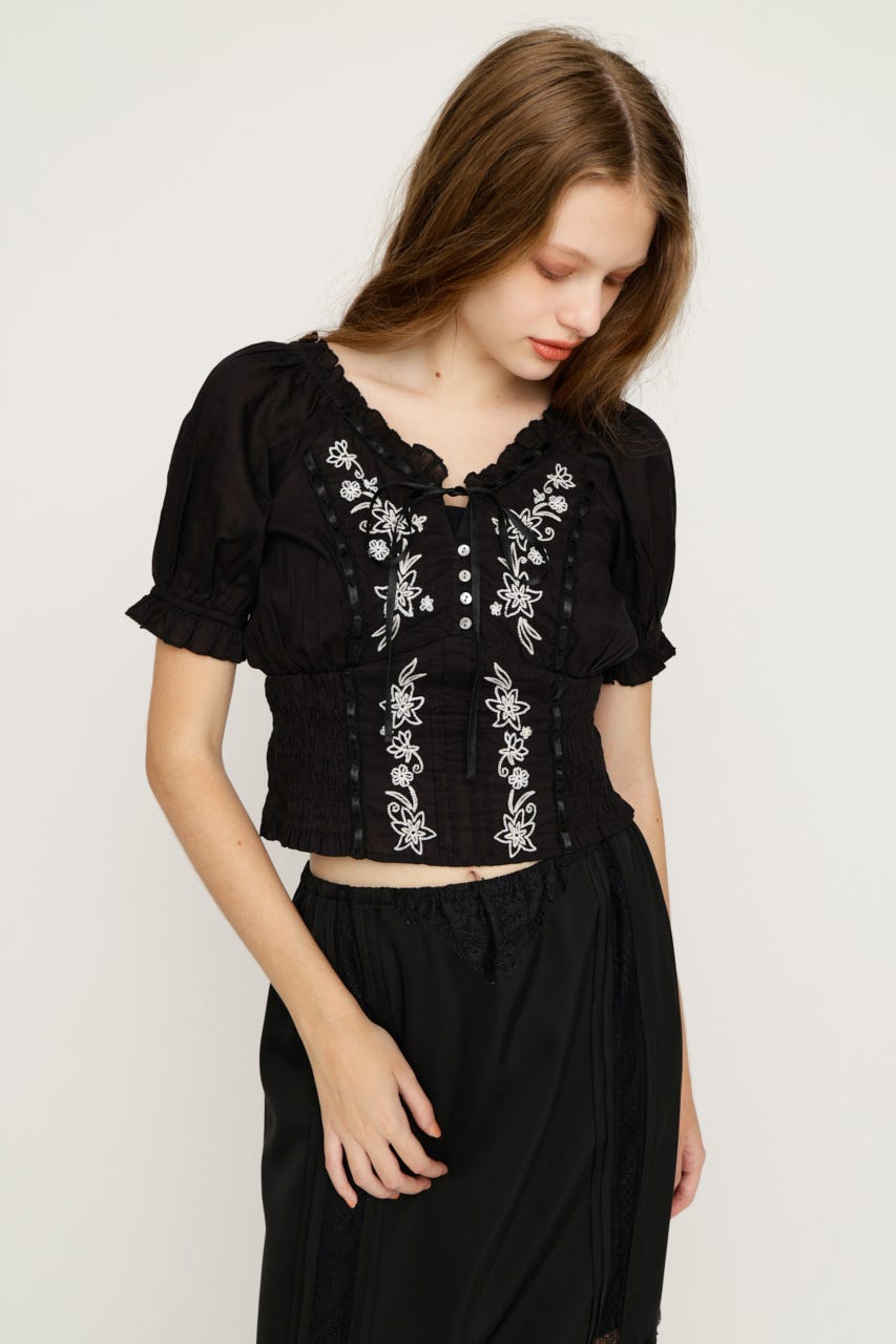 BLOOMING EMBROIDERY ブラウス BLK FREE