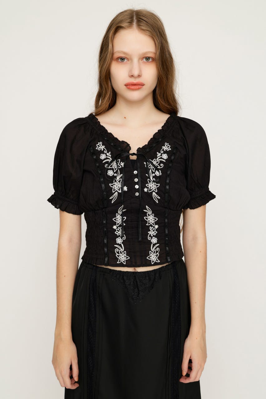 BLOOMING EMBROIDERY ブラウス BLK FREE